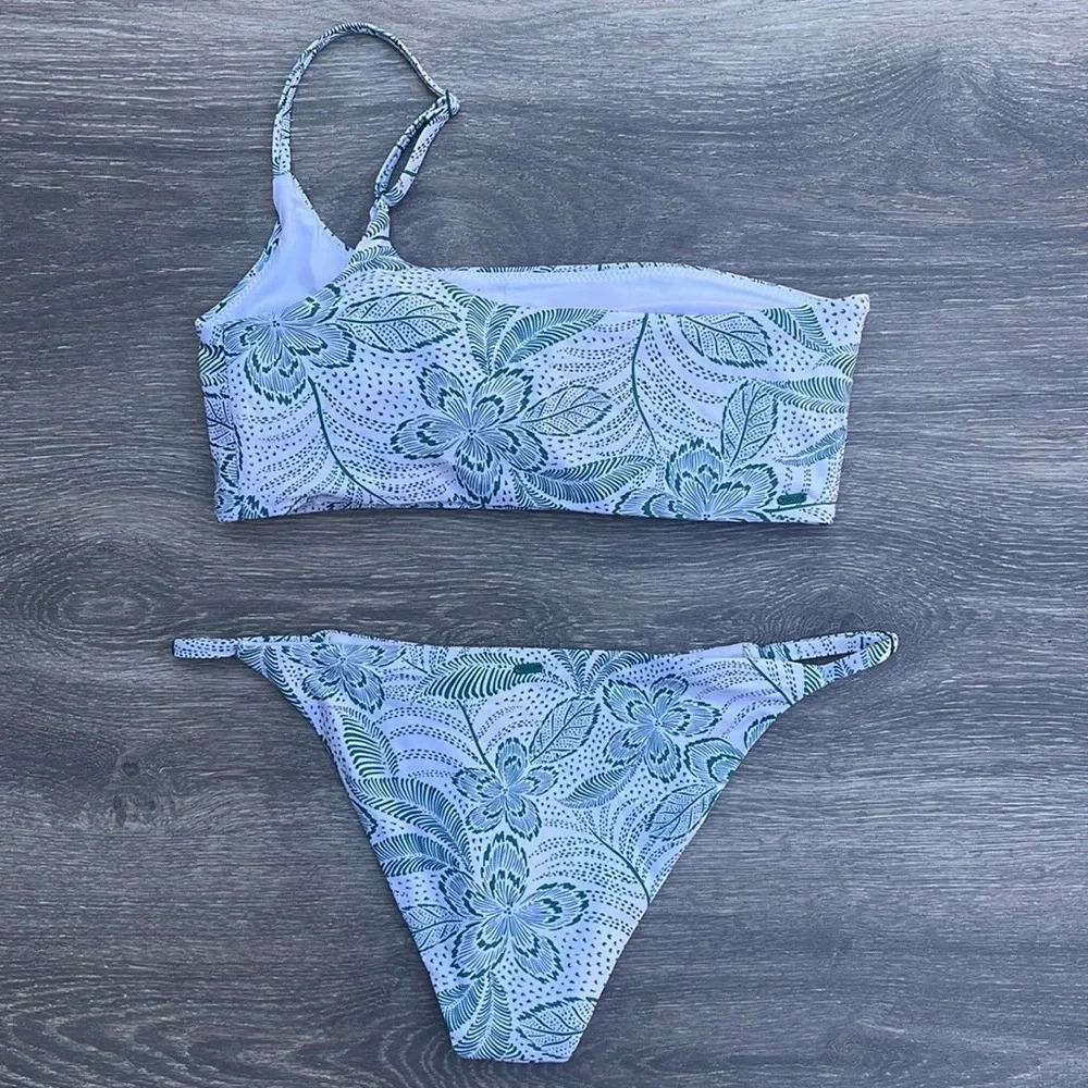 Rip Curl Rio Floral One Shoulder Crop & Cheeky Coverage Bottoms, teal - Picture 10 of 16